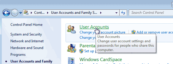 select user accounts option