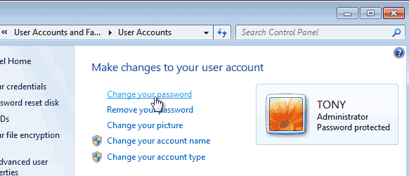 select change your password