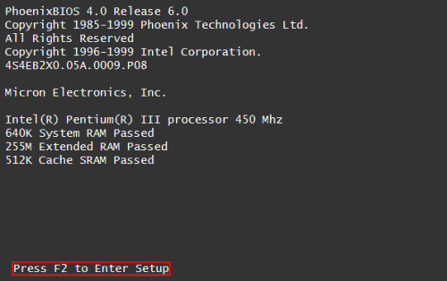 phoenixbios entry key