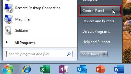 open windows 7 control panel