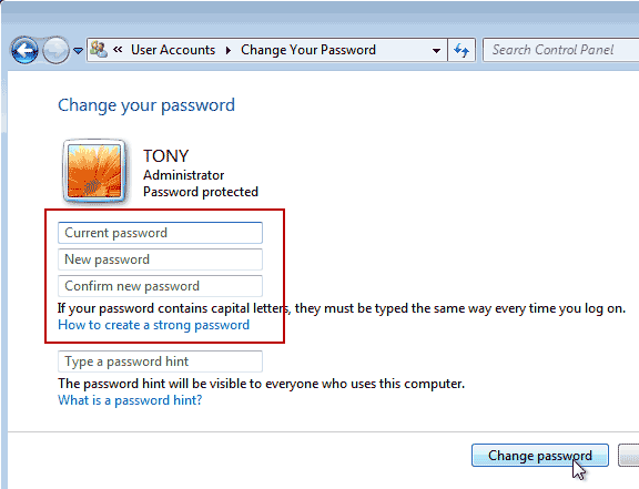 set a new password