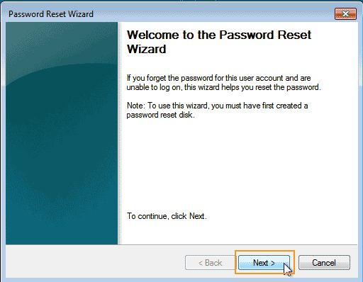 open windows 7 password reset wizard