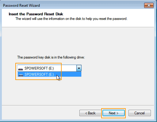 select password reset disk