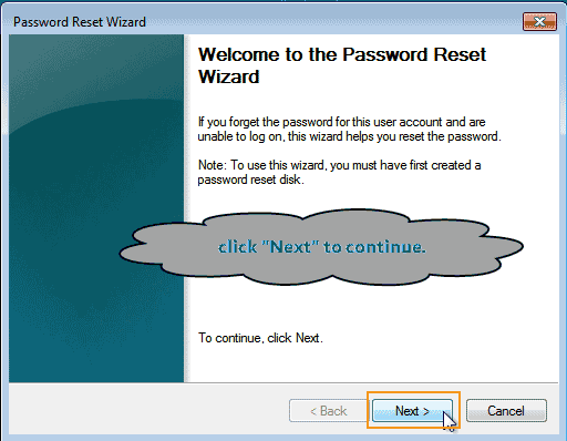 open windows 7 password reset wizard
