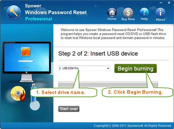 burn spower windows password reset to usb