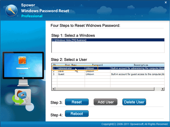 select Windows system and user account