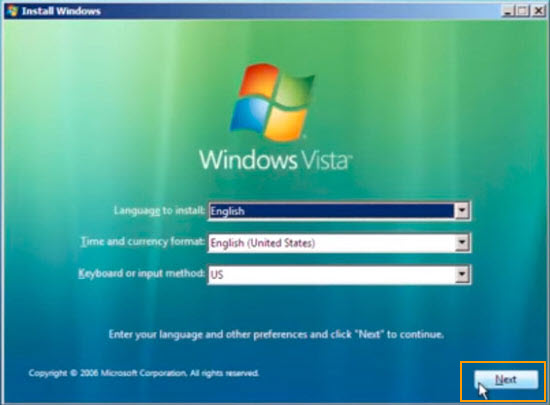 boot from Windows Vista CD or DVD